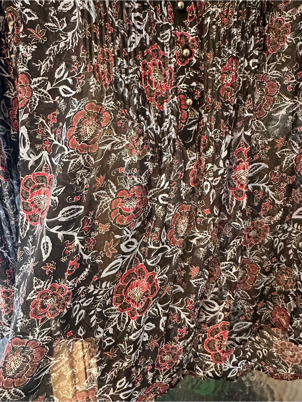 Veronica Beard Black Silk Sheer Floral Pintuck Peasant Blouse - Picture 10 of 12
